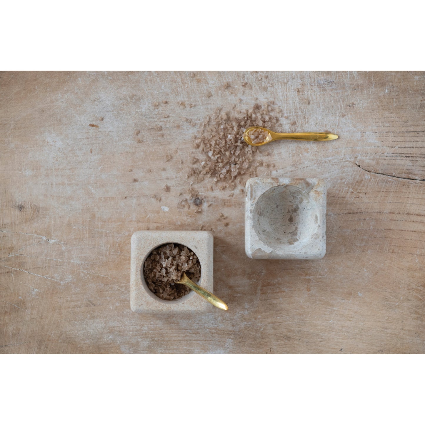 Marble Sandstone Pinch Pot with Brass Spoon